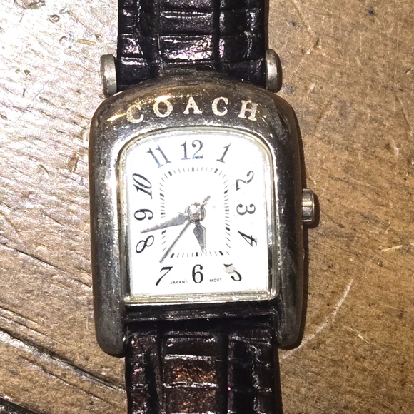 Coach Silver and Black Croc-Embossed Watch - Picture 1 of 6